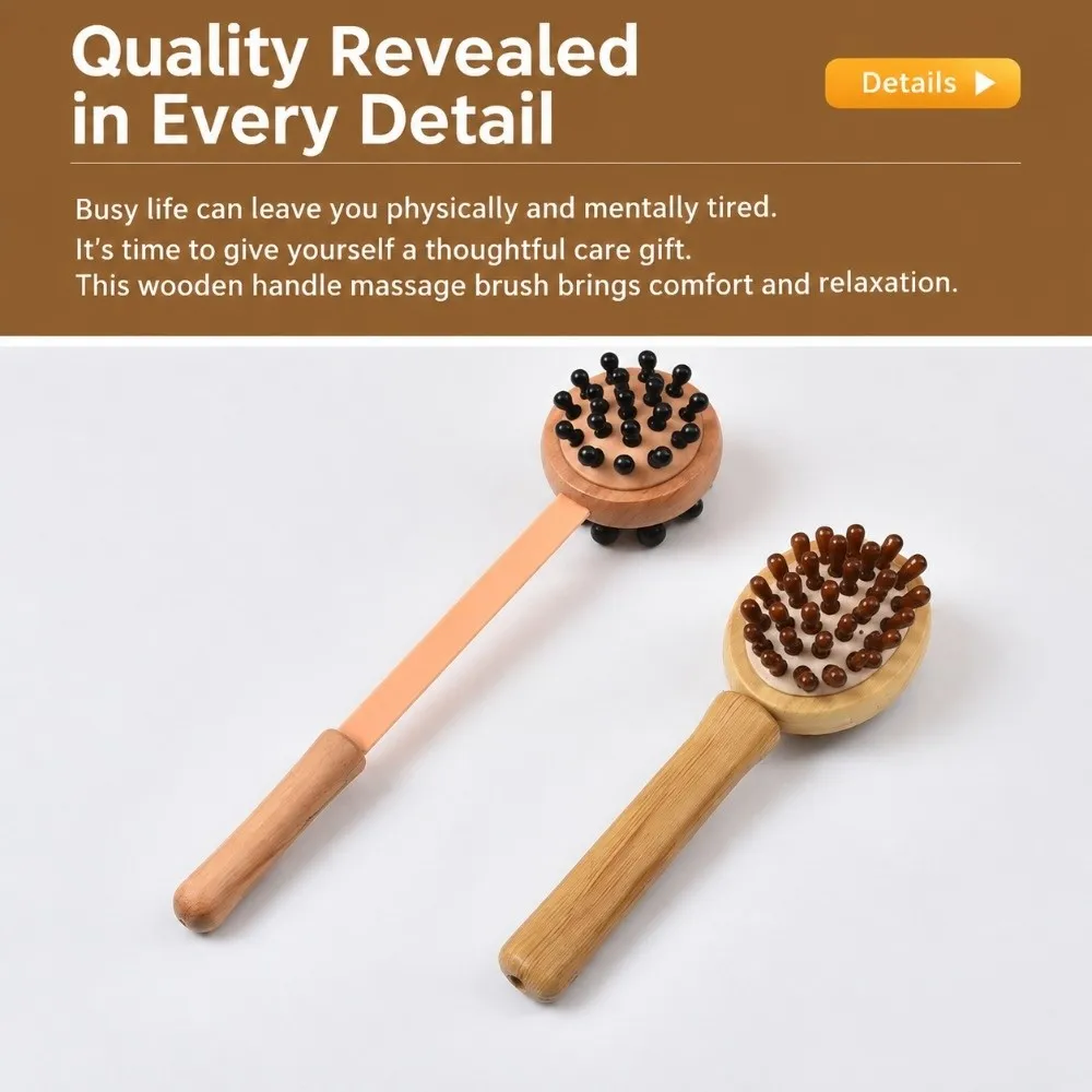 Double Sided Head Hand Massage Hammer Wooden Handle Bead Nodule Meridian Massage Mallet Long Grip Light Weight