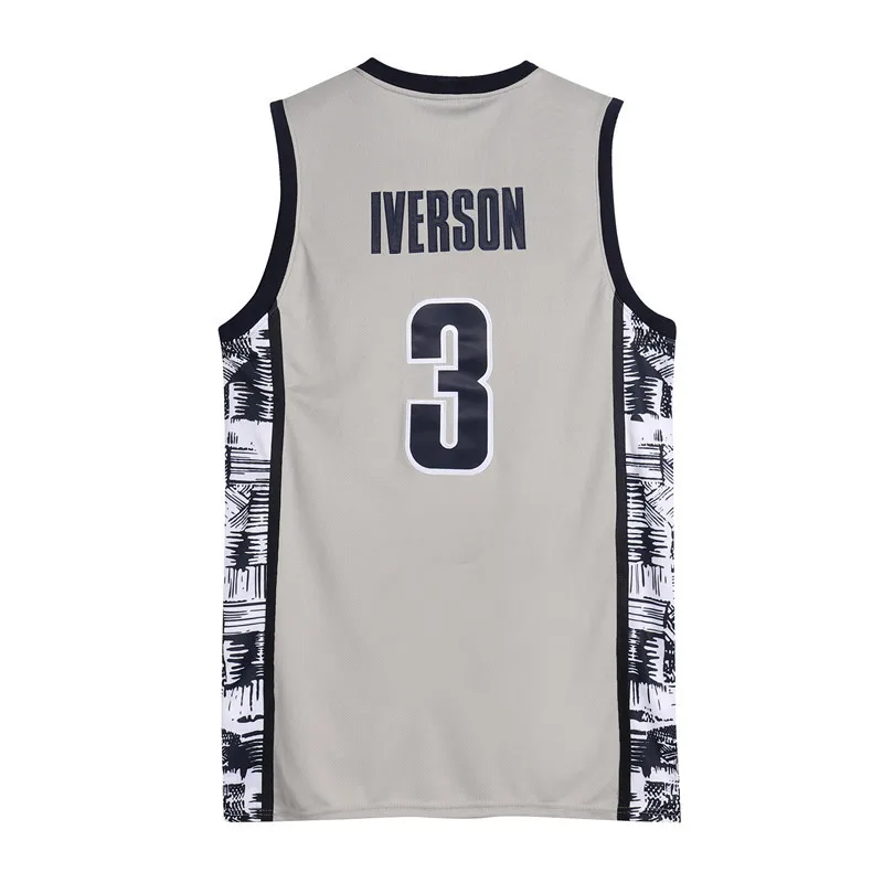 Iverson#Koszulka do koszykówki Georgetown Hoyas College 3, koszulka hip-hopowa w stylu retro, powrót do przeszłości, wszystkie szyte