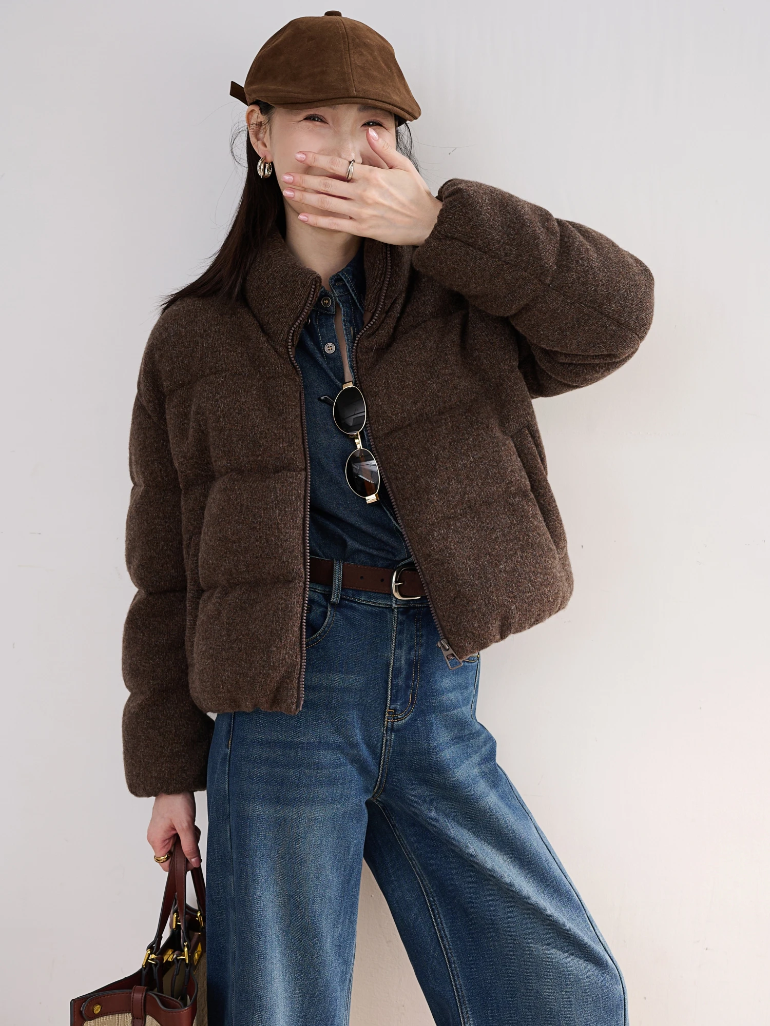 

Женская модная куртка-пуховик JPOO из шерстяного трикотажа с воротником-стойкой и наполнителем из гусиного пуха (90% наполнительный объем), для повседневной носки