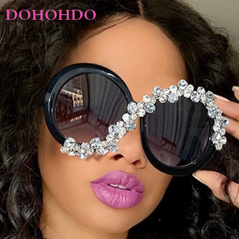 

Luxury Trend Oversize Diamond Round Retro Sunglasses For Women Fashion Popular Vintage MenBrand Designer Shades Eyewear UV400