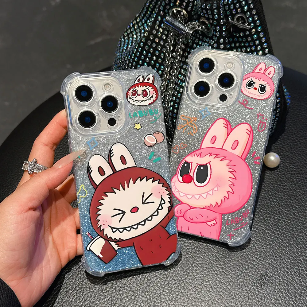 Cute Cartoon Labubu Phone Case For Oppo A3x A3 A78 A74 A76 A72 A58 A57 A54 A53 A38 A31 A15 A17 A16 A9 A7 A5 4G 5G Bling Cover