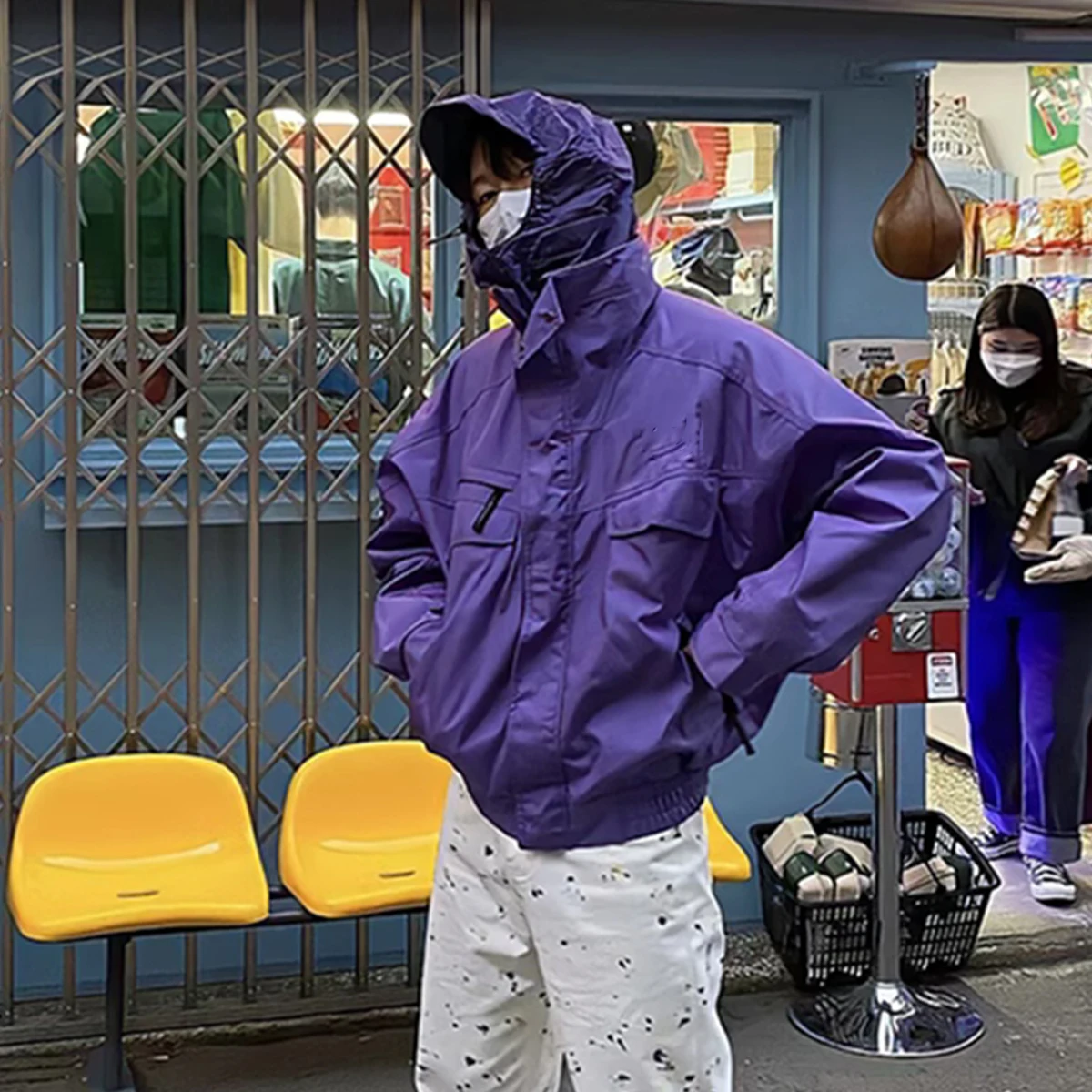 

NIGO Men's Spring And Summer Solid Color Hooded Nylon Jacket High Street Trend Zipper Workwear Short Jacket #NGTOP12131