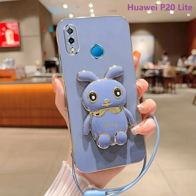 Phone Case for Huawei P30 Huawei P30 Pro Huawei P30 Lite Huawei P20 Pro Huawei P20 Lite Plating Square Rabbit Holder Case Cover