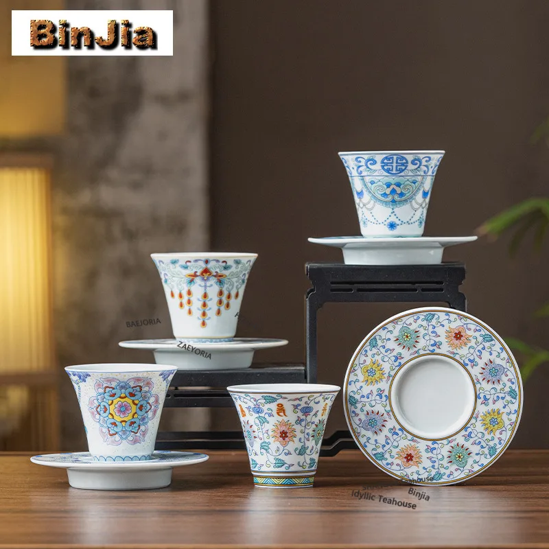 

55ml Doucai Blue And White Porcelain Teacup Vintage Tea Bowl Set Of Cups Tea-tasting Personal Cup Chazhan Master Cups Cafes