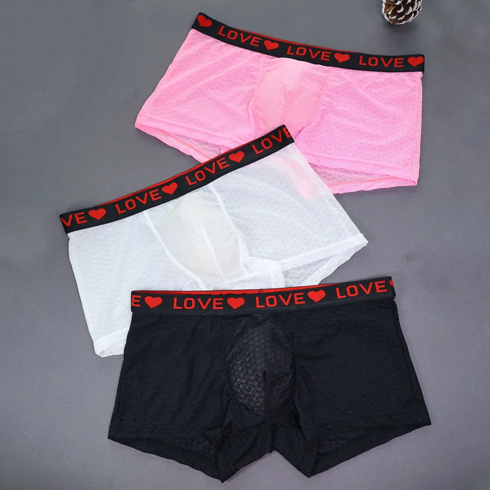 

Men Sexy Underwear Boxer Shorts Wave Mesh Lace Boxers Underwear Soft U Convex Pouch Panties Erotic Trunks Underpant