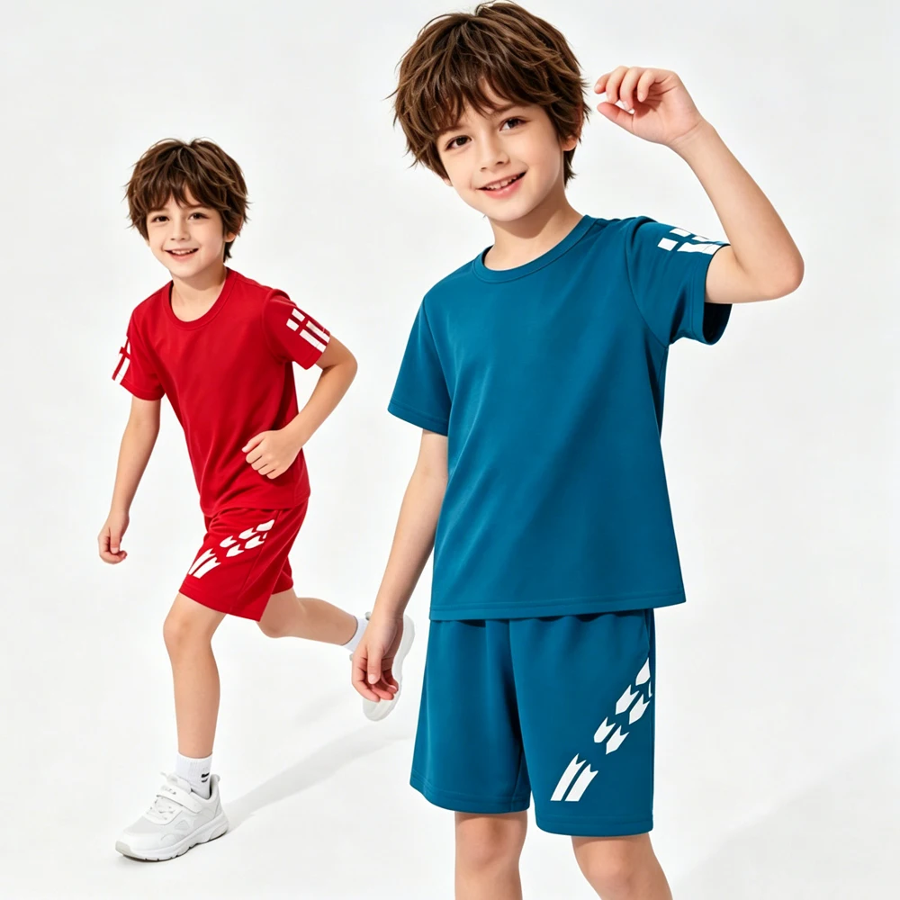 

Boys Sportswear Tracksuit Red Blue 2026 Summer White Striped Baby Sport Clothes Set Kids Boy 1 to 2 3 4 5 6 7 8 9 10 11 12 Years