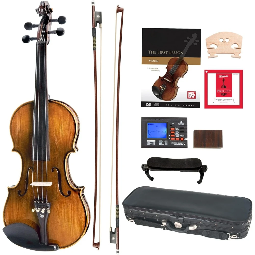 

CVN-600 Hand Oil Rub Highly Flamed 1-Piece Back Solidwood Violin with D'Addario Prelude Strings, Size 4/4 (Full Size)