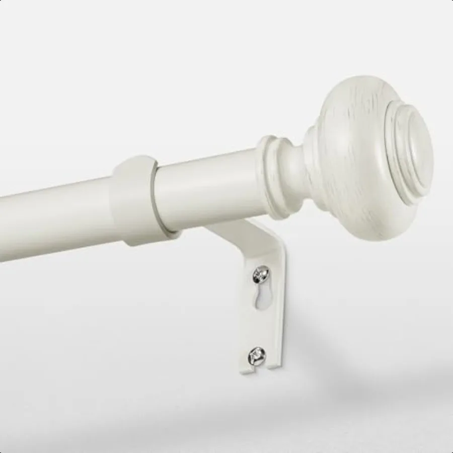 

Long Antique White Curtain Rods for Windows 66 to 120 Inch Decorative Heavy Duty SingleSide Adjustable 1'' Diameter Curtain Rod