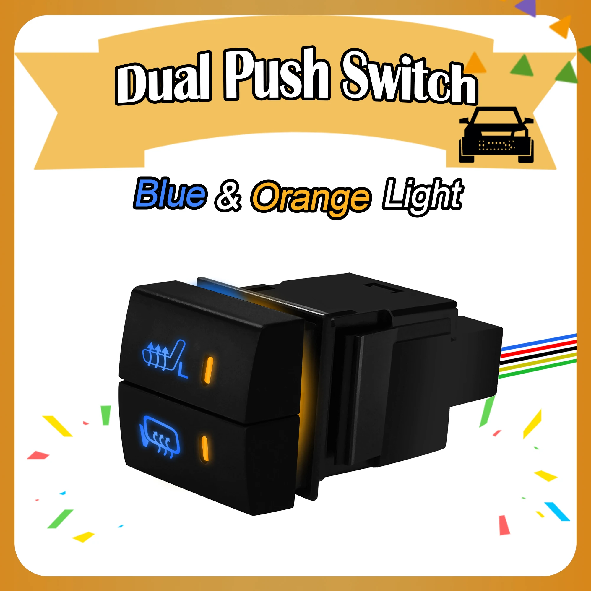 

Heater Mirror Button ON OFF Push Switch Dual Button Latching 12V Waterproof Blue Orange Led for Toyota Corolla RAV4 Hiace Camry