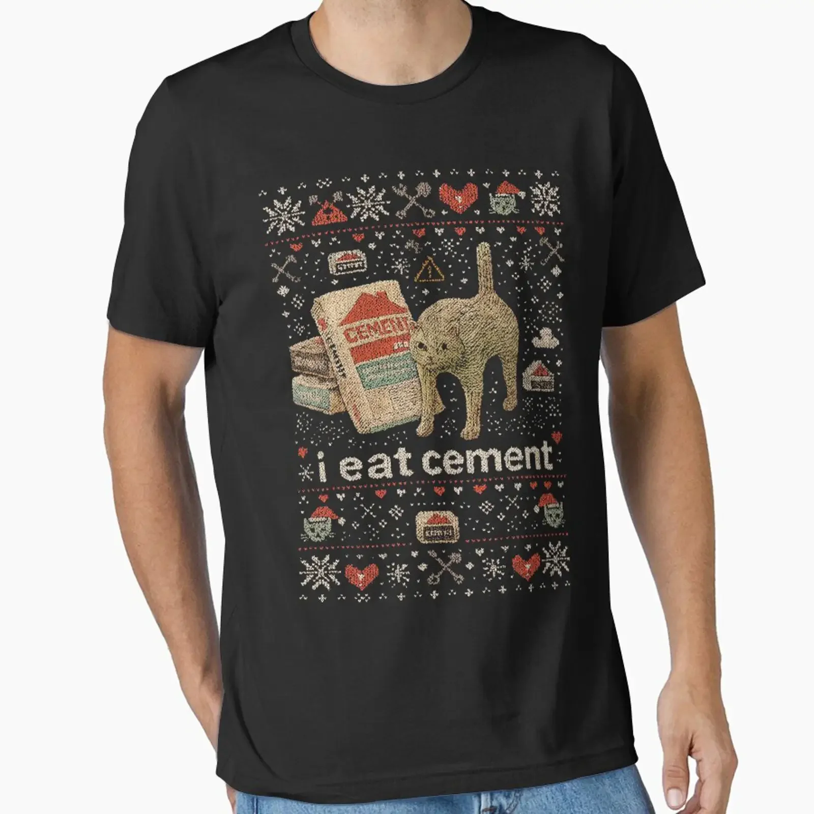 I Eat Cement Funny Ugly Christmas Style T Shirt Weird Cat Meme Xmas Viral Humor for Lovers Holiday Casual vintage Washed
