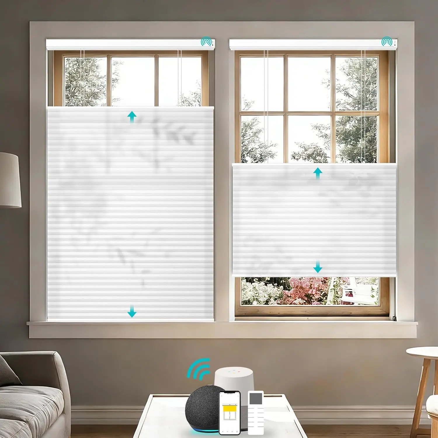 2026 Hot Selling High Quality Privacy Protection Noise Reduction Motorized Up-down Operation Honeycomb Blinds For Window