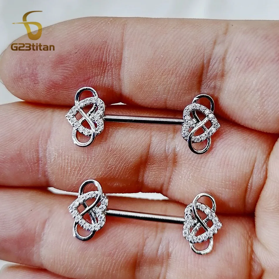 G23titan 2pcs Infinity Love Heart Nipple Piercing Ring 14G Surgical Titanium Barbell Industrial Earring Men Women Body Jewelry