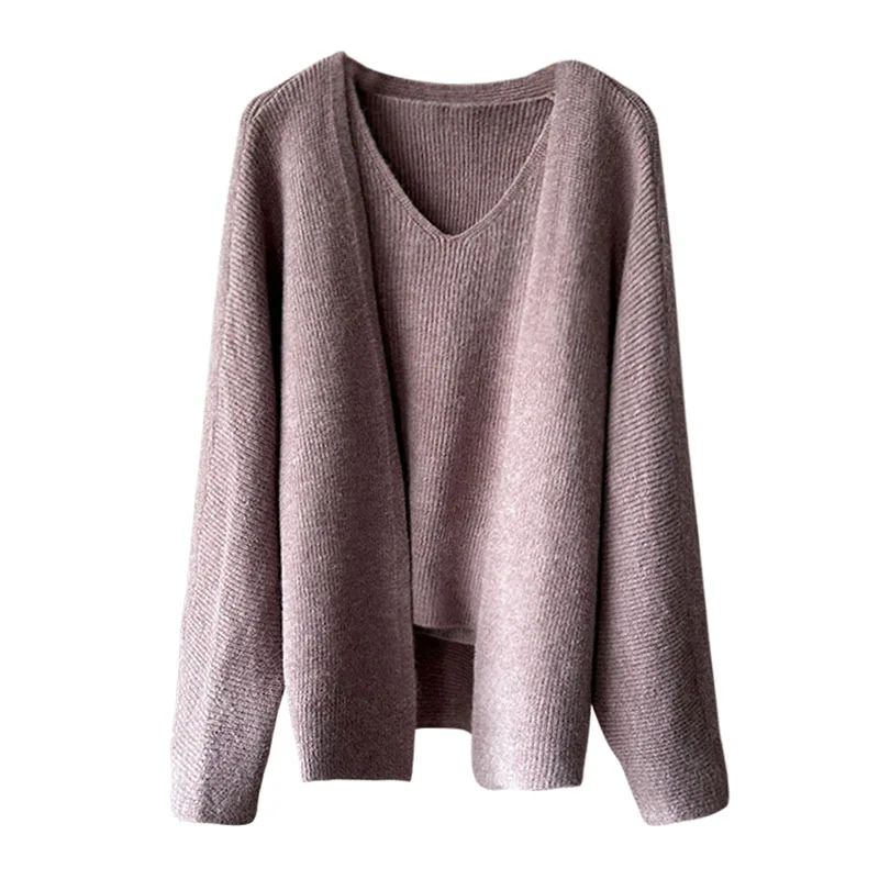 WHTREND Herbst Neue Lose Mantel + Weste Einfarbig Gestrickte Pullover Weibliche Casual Design Mode WH1741