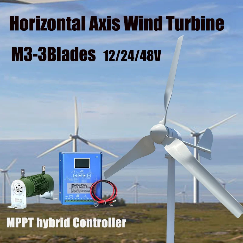 

Wind Turbine Energy Sources Electric Power Generator 24V 48V 12V 4000W 3 Blades Permanent Maglev Generator With Mppt Controller