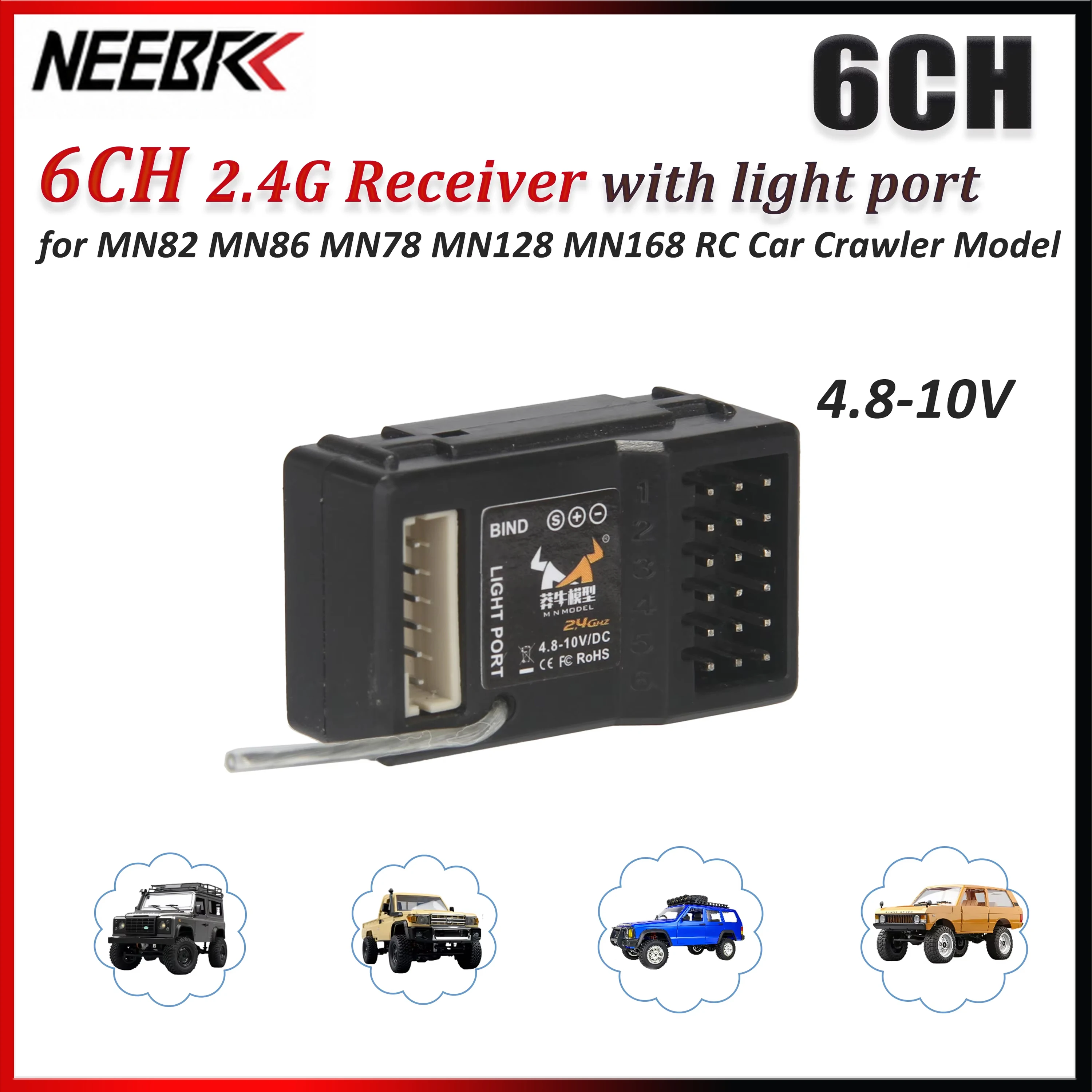 

6CH 2.4G Receiver with Linkage Light Group 4.8-10V DC for MN82 MN86 MN78 MN128 MN168 1/12 RC Car Crawler Boat Tank Model Parts