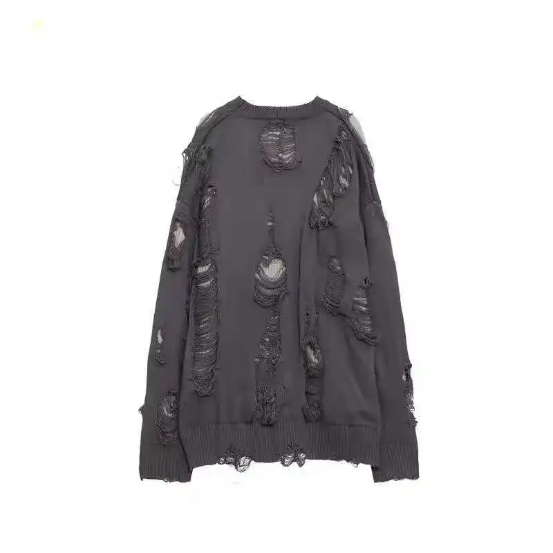 

Мужской вязаный свитер с ажурным узором, осенне-весенний, модный, брендовый, с эффектом двухслойности, с перфорацией