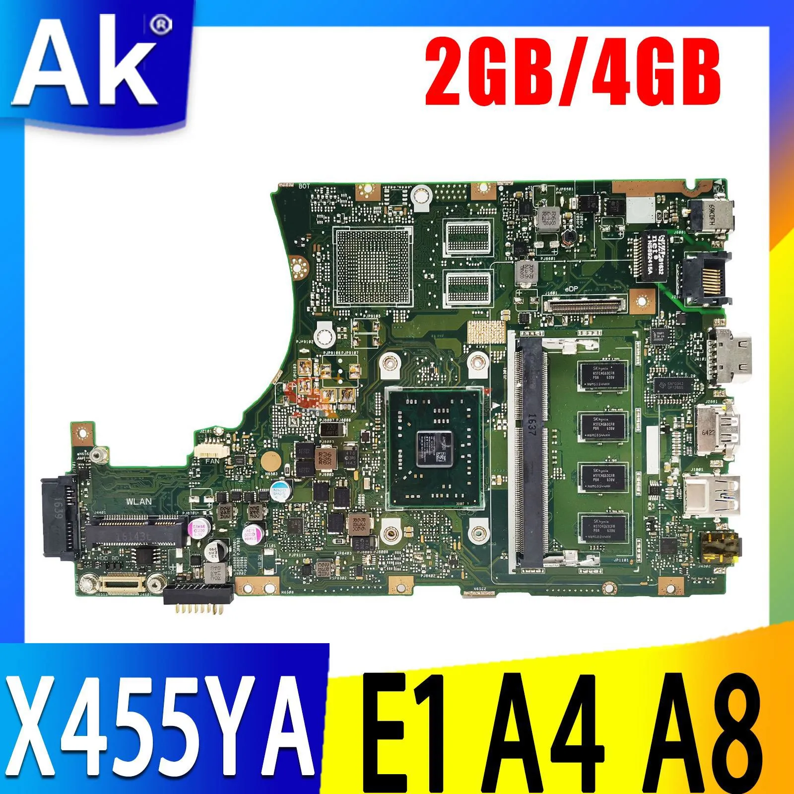 

Материнская плата Shenzhen X455YA для ноутбука ASUS X455YA X455Y X454Y A454Y K454Y R454Y, оригинальная материнская плата с процессором E1 A4 A8 2 ГБ/4 ГБ