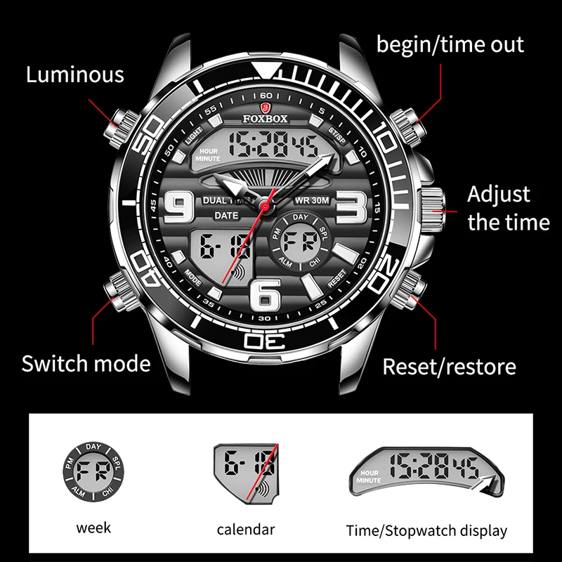 LIGE Dual Display Watch For Men Fashion Military Sport Men\'s Quartz Wristwatches Top Brand Luxury Waterproof Digital Watch Men