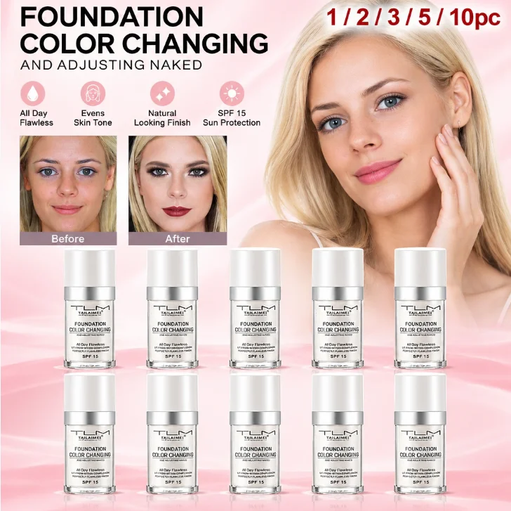 30ML Foundation Color Changing Makeup Base Nude Face Full Cover Matte Concealer Long Lasting Make Up Liquid Foundation Cream