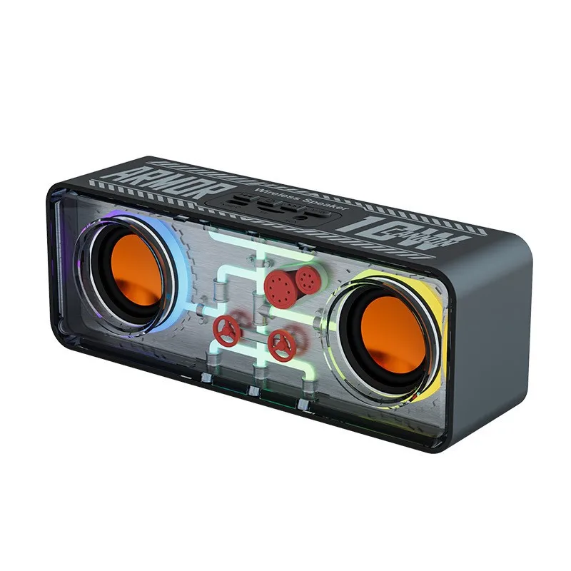 Dual speaker transparent mecha wireless bluetooth speaker RGB light small steel cannon bass diaphragm audio