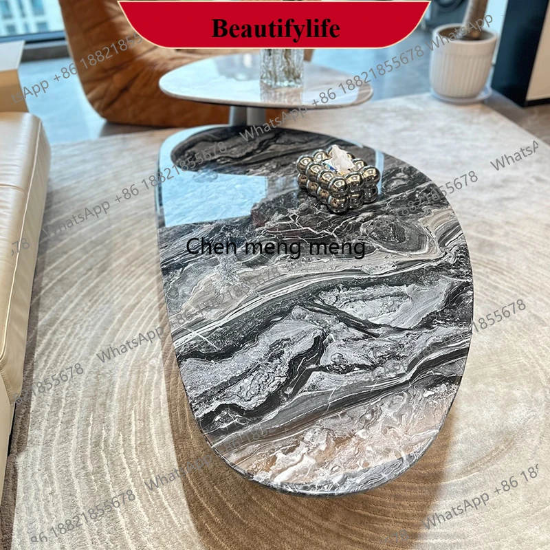 

D132 Новый роскошный каменный журнальный столик: натуральный венецианский коричневый мрамор, абстрактный дизайн, минималистичная мебель для компактных домов