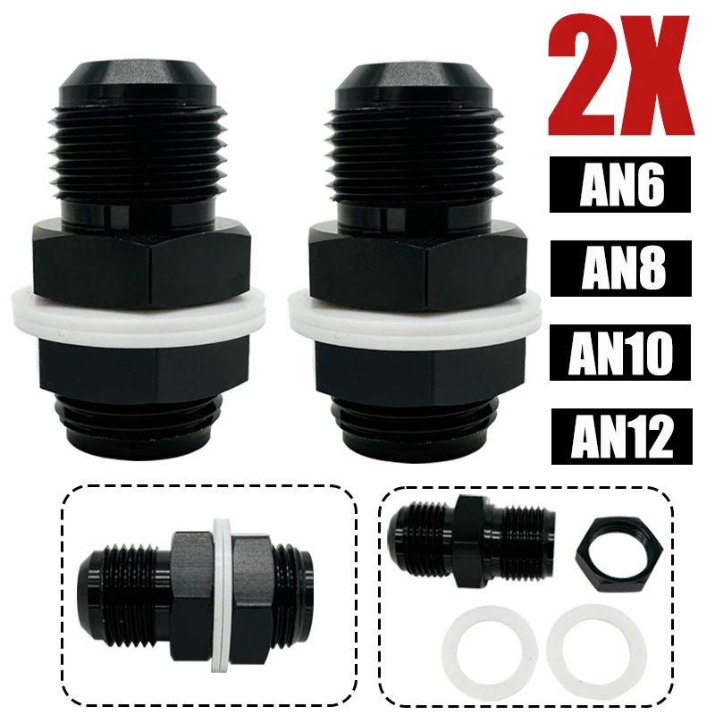 

2X Male 6AN 8AN 10AN 12AN Flare Oil Fuel Cell Bulkhead Fitting Adapter Straight With 2x Washer Aluminum Black Auto Accessories