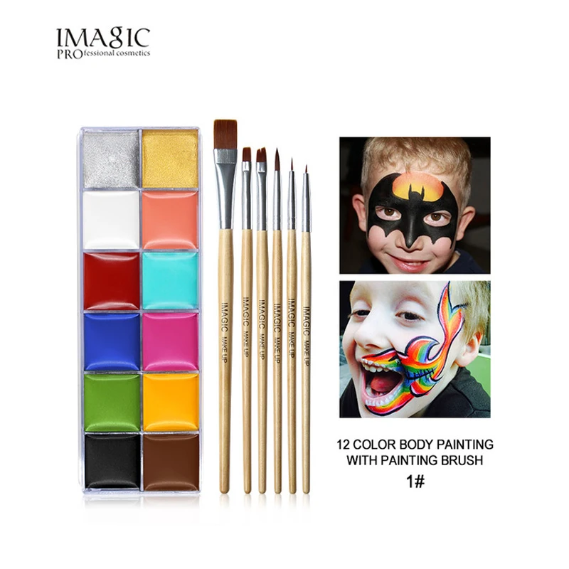 Imagi 12 Colors Of Painting + Makeup Brush Tattoo Face Body Painting Oil Painting Art Cosmetics Used In Halloween Party Cabaret