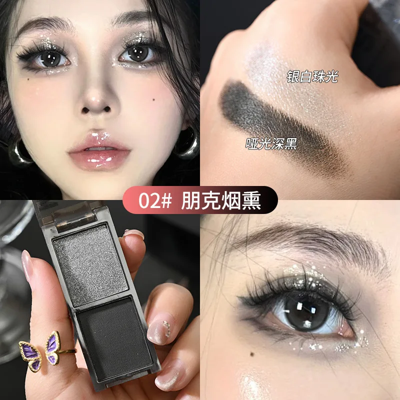 2-kleuren rood zwart rokerig oogschaduwpalet mat en glans waterdicht donker punk halloween make-up glitterpigment voor ogen