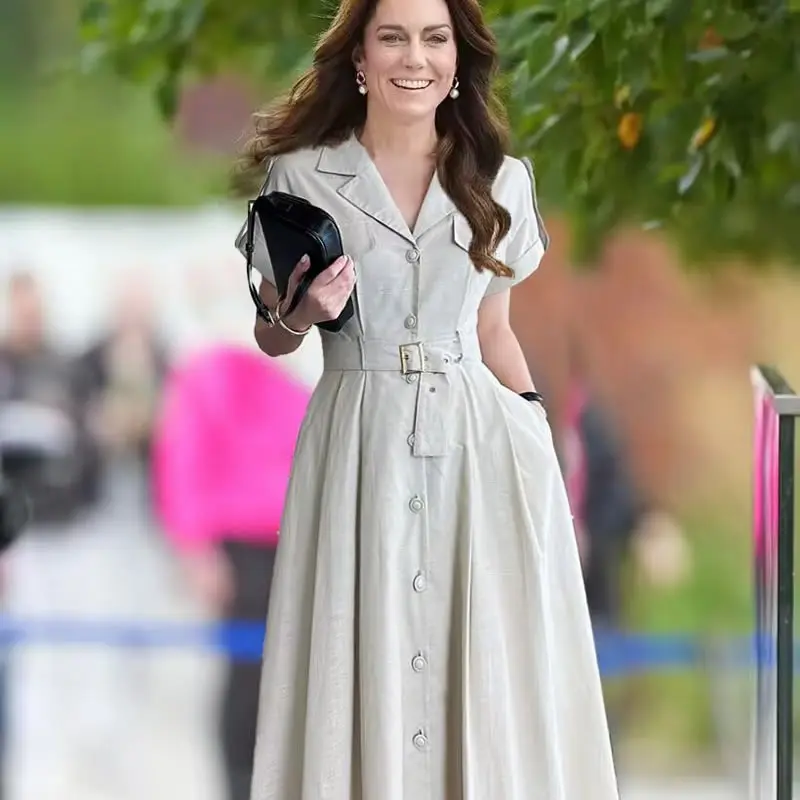 Princess Kate Middleton dress elegant short sleeve OL dresses with belt