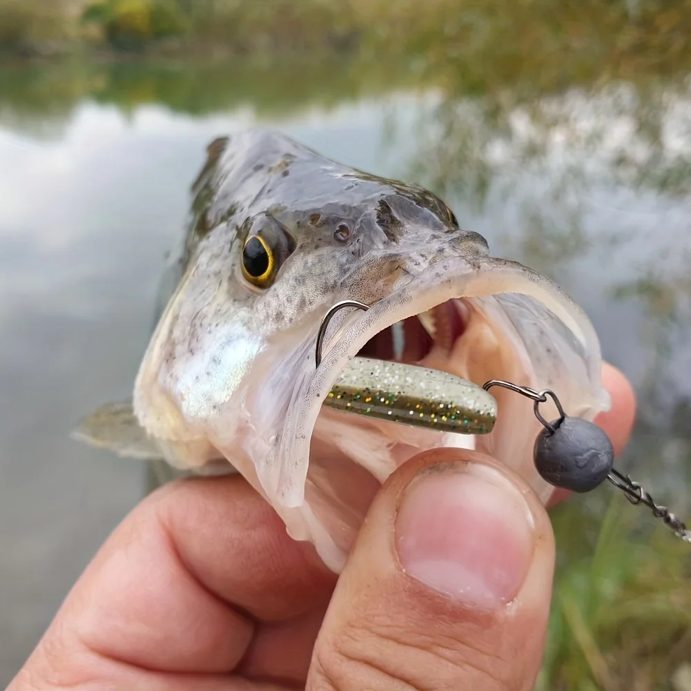 50pcs/box Fishing Lure T Tail Spinner Soft Artificial Bait Paddle Tail Soft Worm Carp Bass Freshwater Fishing Tackle Accessories