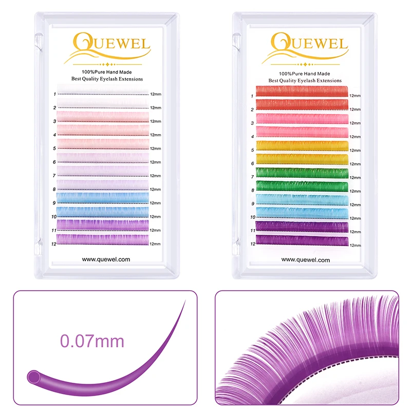 Quewel Mix Color Russian Silk Lashes 5/6 Colors Rainbow Eyelash Extension Colorful False Eyelashes Supplier Red Pink Blue Purple