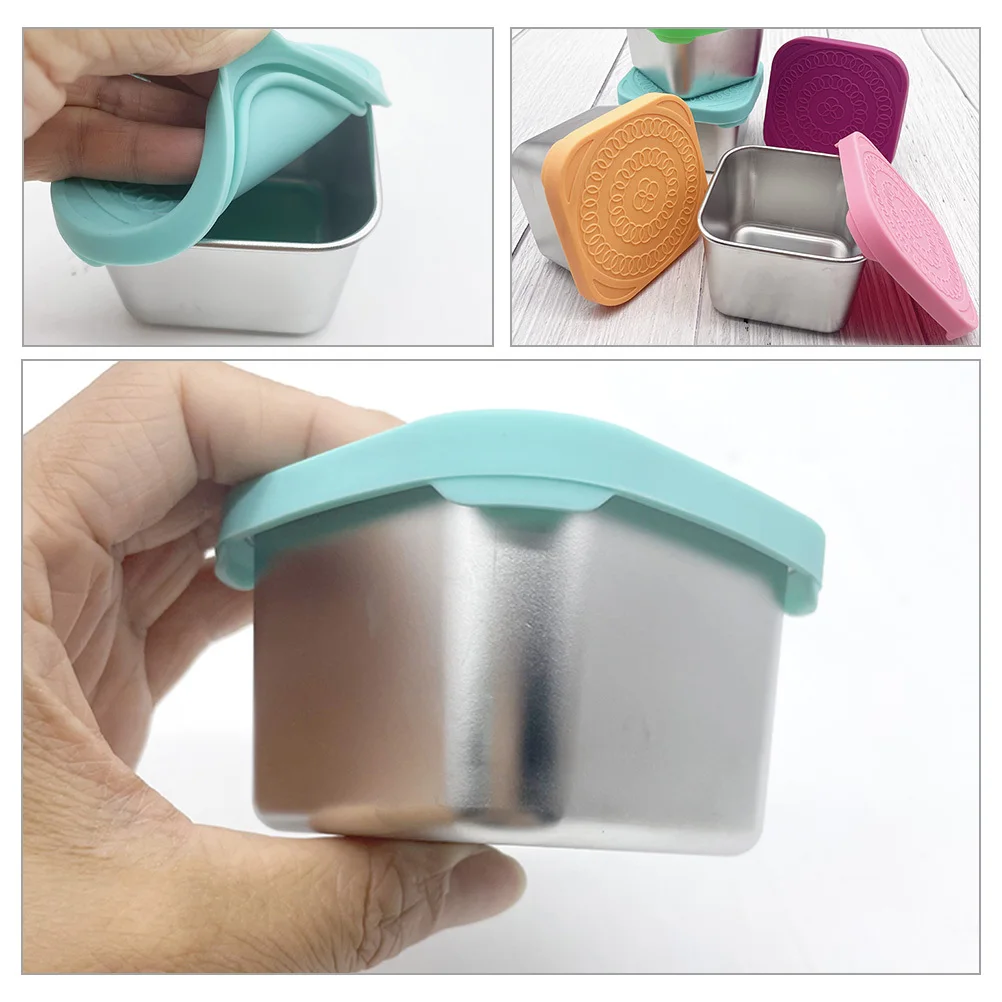 

4Pcs Stainless Steel Sauce Containers Leakproof Design Vibrant Colors Portable Salad Dressing Cup Sauce Cup with Lid