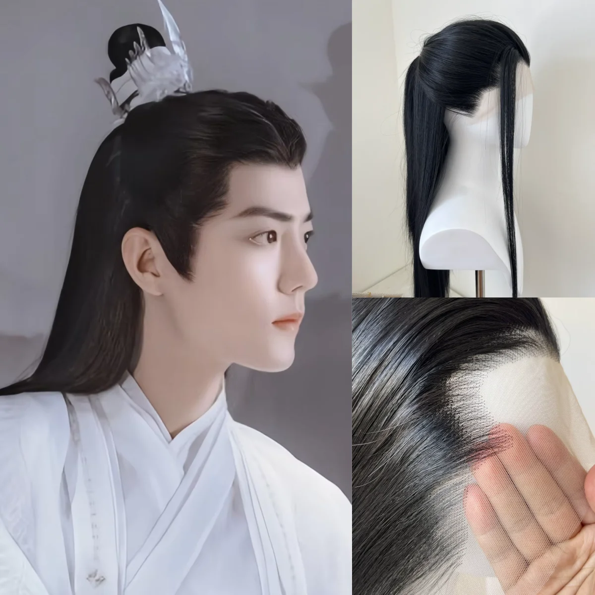 Black Lace Front Wig for Man 26inch Long Straight Cosplay Wig Natural Hairline High Quality Fiber Hair Wigs Synthetic Lace Wigs