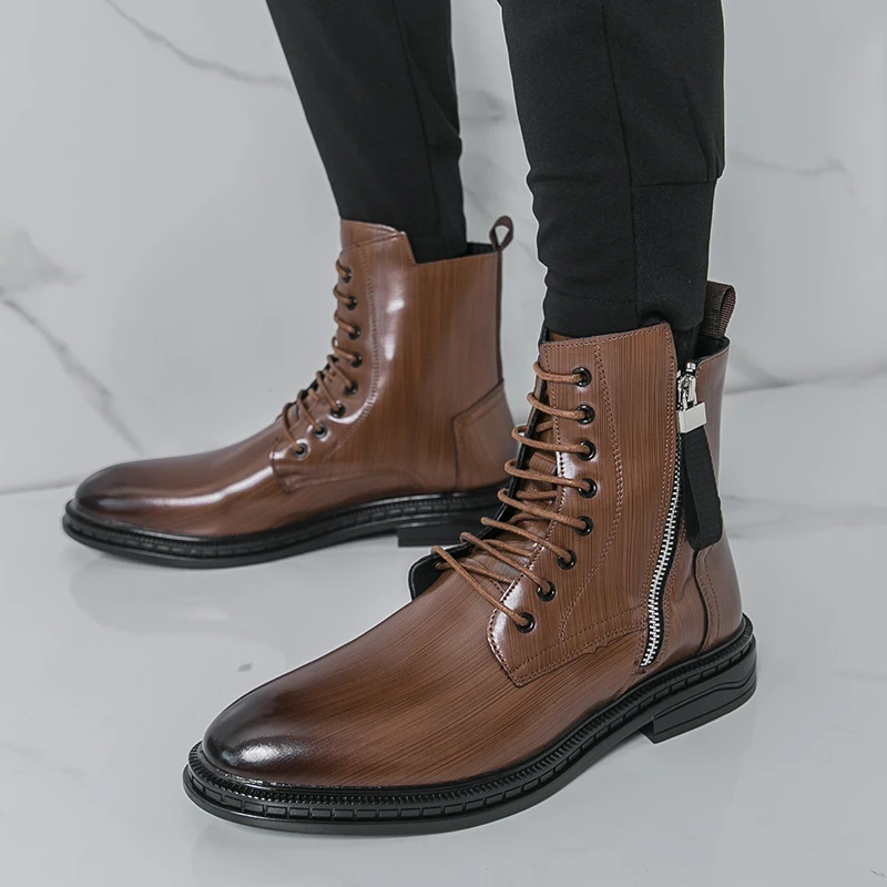 Men High Top Boots Solid Color Low Heel Comfortable Fashionable Classic Men Ankle Boots