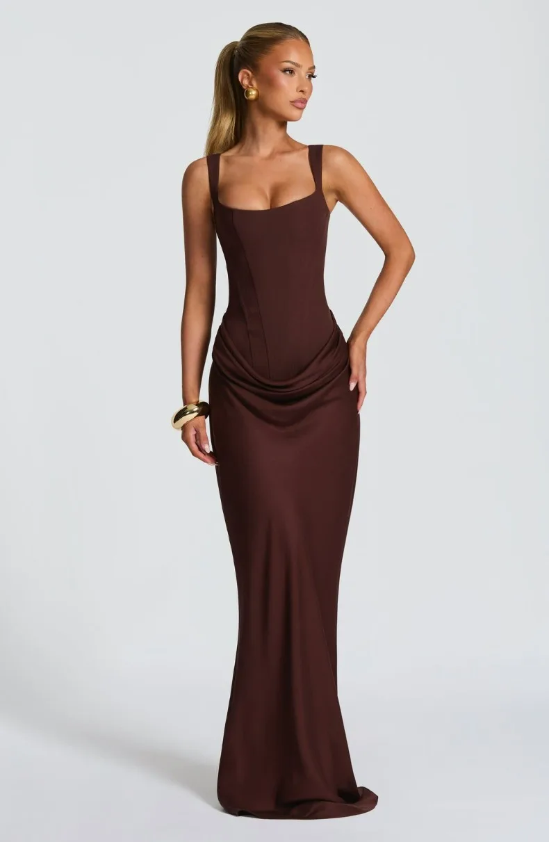 Fischgräten-Träger-Jumpsuit, einfarbig, figurbetontes Kleid, schlankmachend und elegant, Abendkleid mit stilvollem Flair – Detail 7