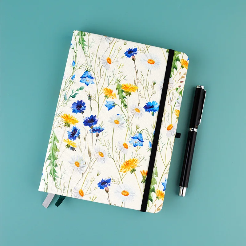 B6 Floral Bullet Dotted Notebook 160gsm Thick Paper Elastic Band Hard Cover Journal