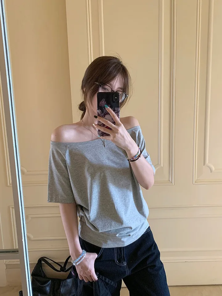 T-shirts Women Solid Simple Summer Casual Cleanfit Short Sleeve All-match Young Girls Streetwear Y2k Top Aesthetic Clothes Ins, image 3