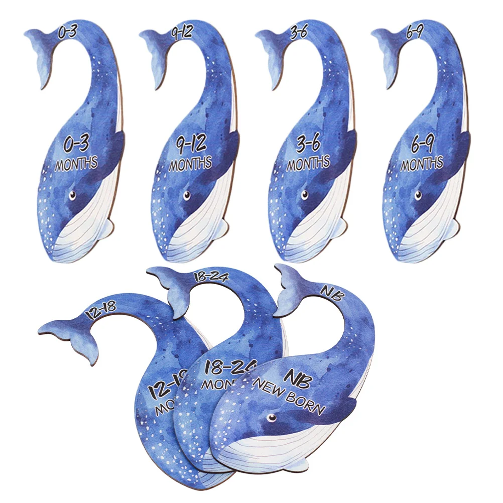 

7Pcs Baby Months Signs Wooden Whale Closet Dividers Baby Clothes Size Dividers Nursery Organizer Hanger Separators for Closet