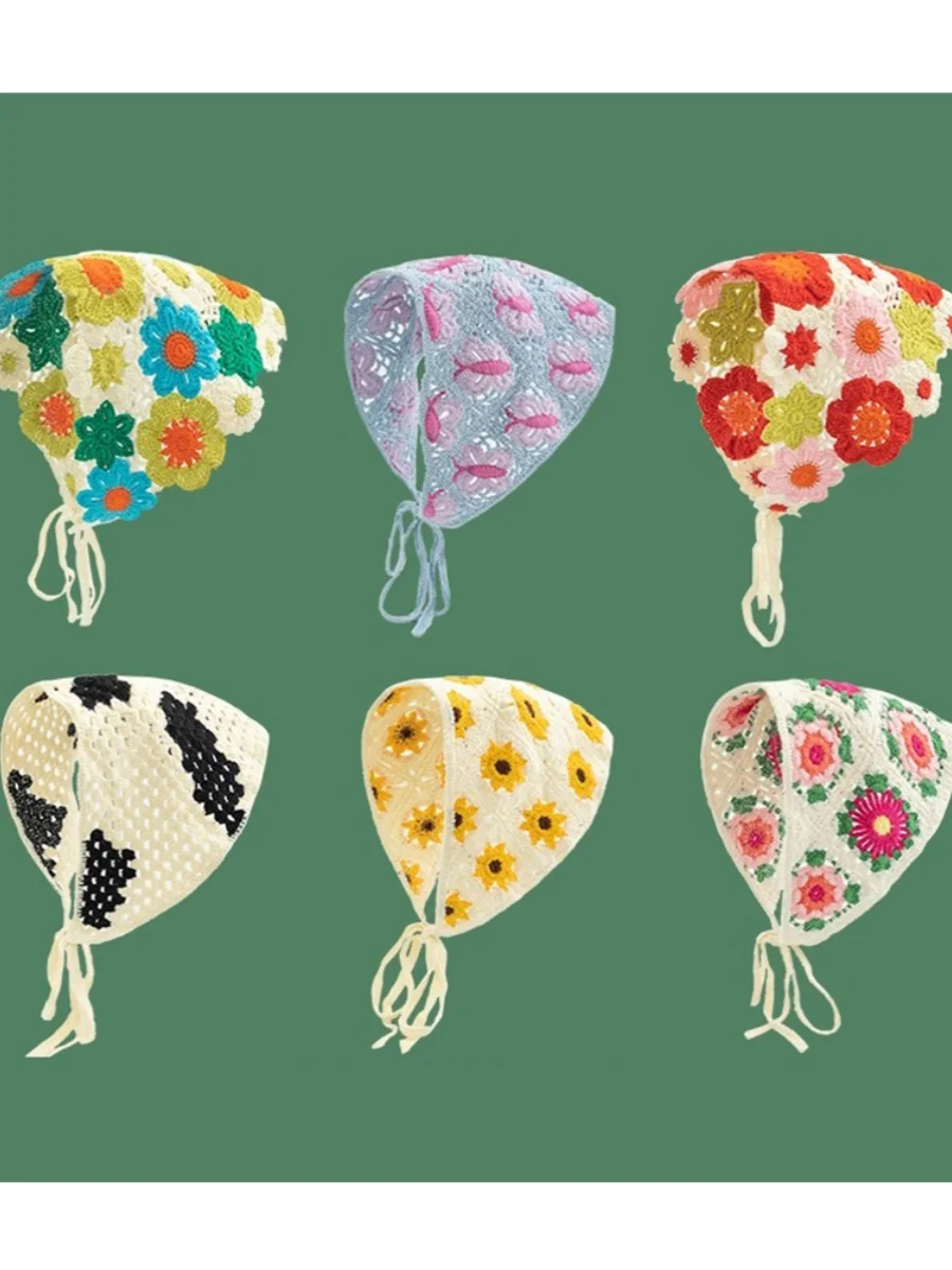 

Вязаный головной платок в стиле ретро с цветочным узором для женщин, милый и стильный, для путешествий, художественный, модный, для повседневной носки