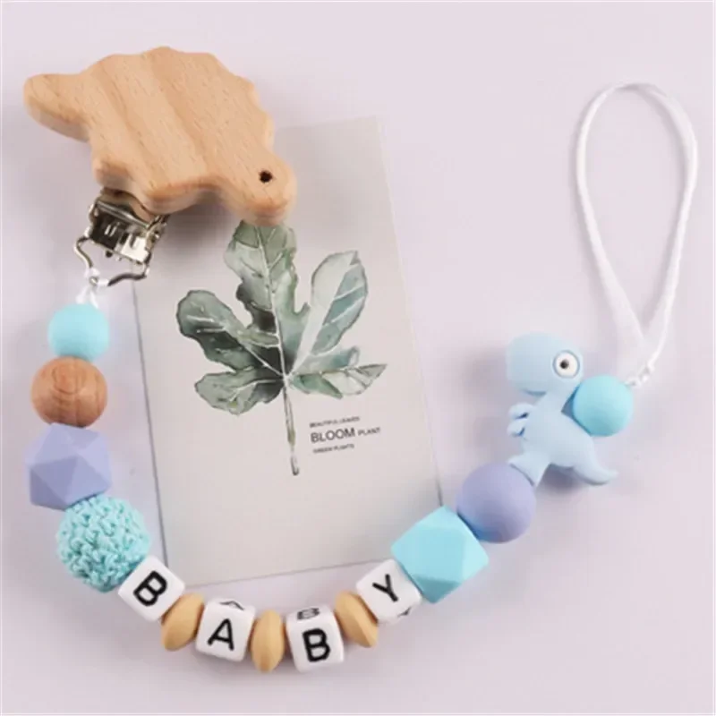 DIY Personalised Name Silicone Baby Pacifier Clip Chain Nipple Wooden Pacifiers Chain with Name Holder Baby Newborn Shower Gifts