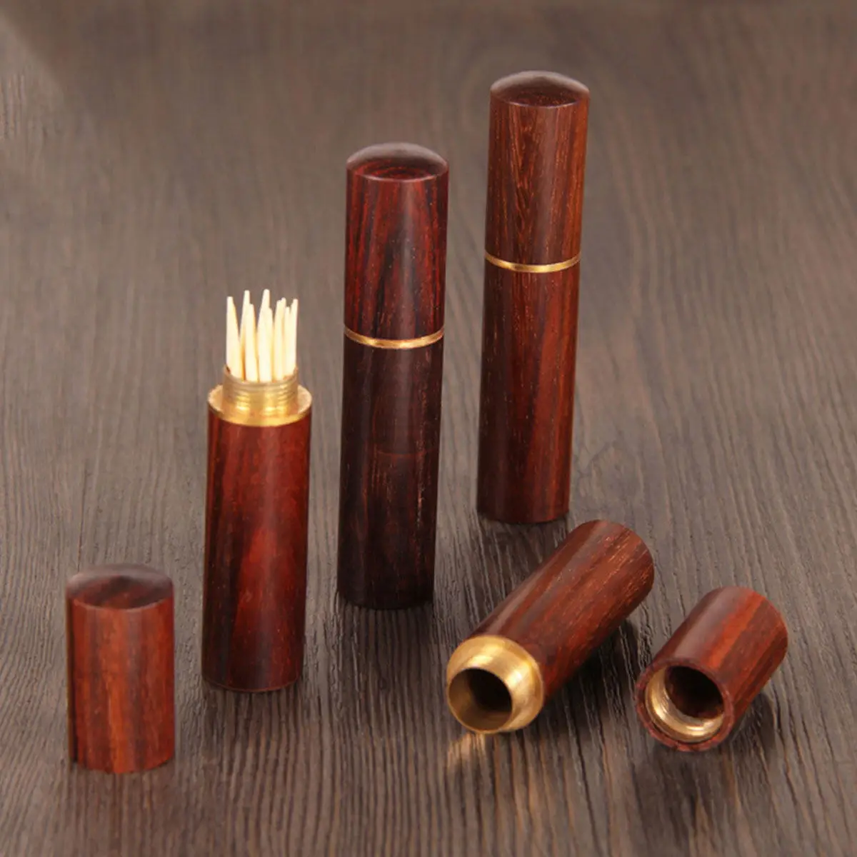 2Pcs Toothpick Holder Creative Round Wooden Toothpick Box Dustproof Portable Organizer for Home Restaurant Dining Table