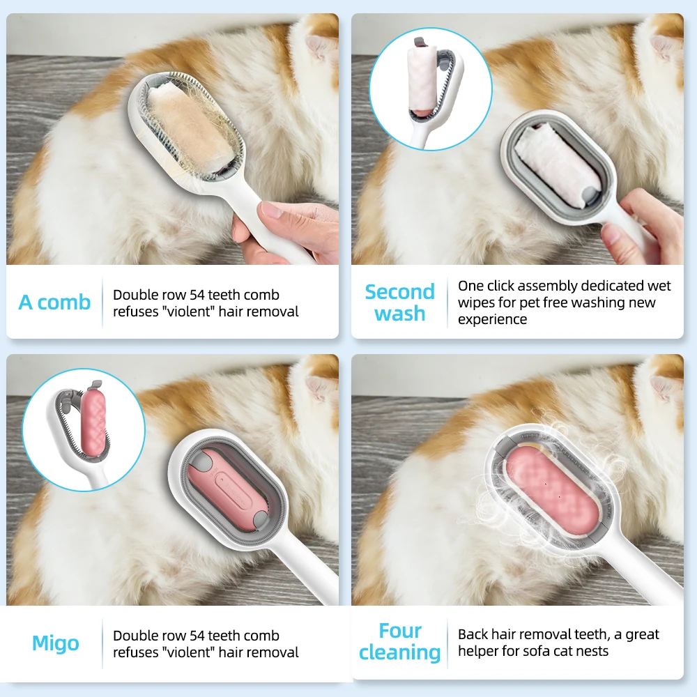 양면 반려동물 청소 긴 털 제거 빗, 고양이 강아지 그루밍 브러시, 100 개 면 휴지, 새끼 고양이 용품