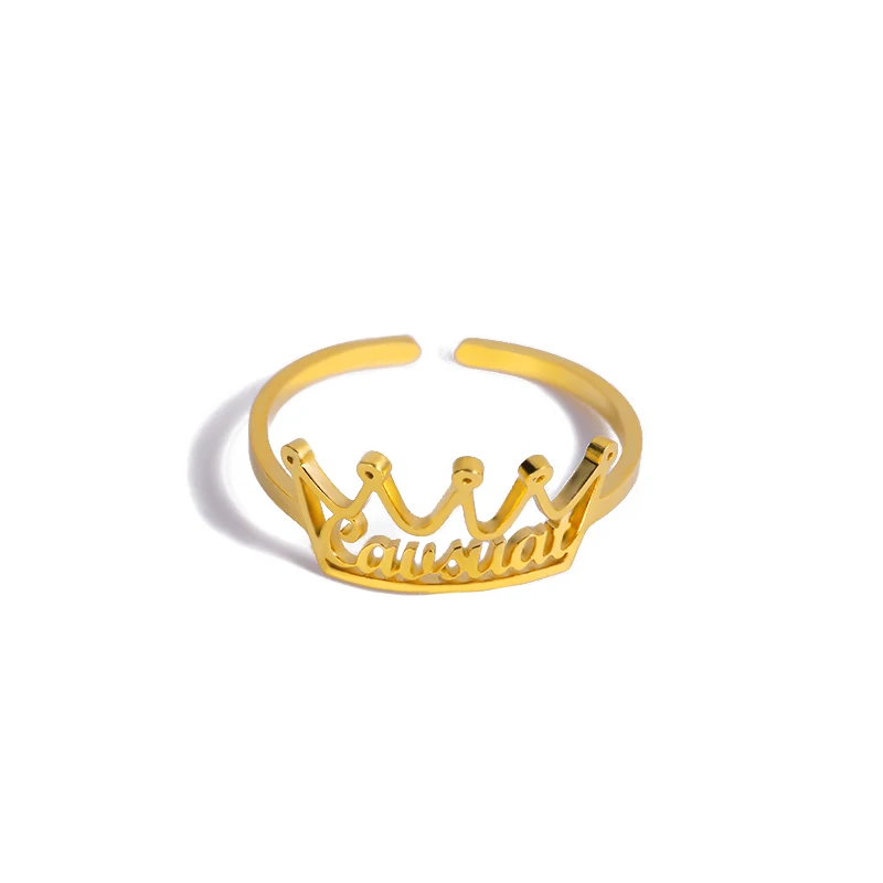 

DHQH Personalized Adjustable Women's Ring Party Jewelry Stainless Steel Crown Nameplate Ring Holiday Commemorative Gift For Her