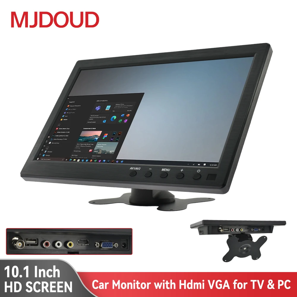 

MJDOUD 10.1 Inch Car Hdmi Monitor for TV Portable PC VGA Display LCD Color Screen for Truck Backup Camera Home Security Monitor