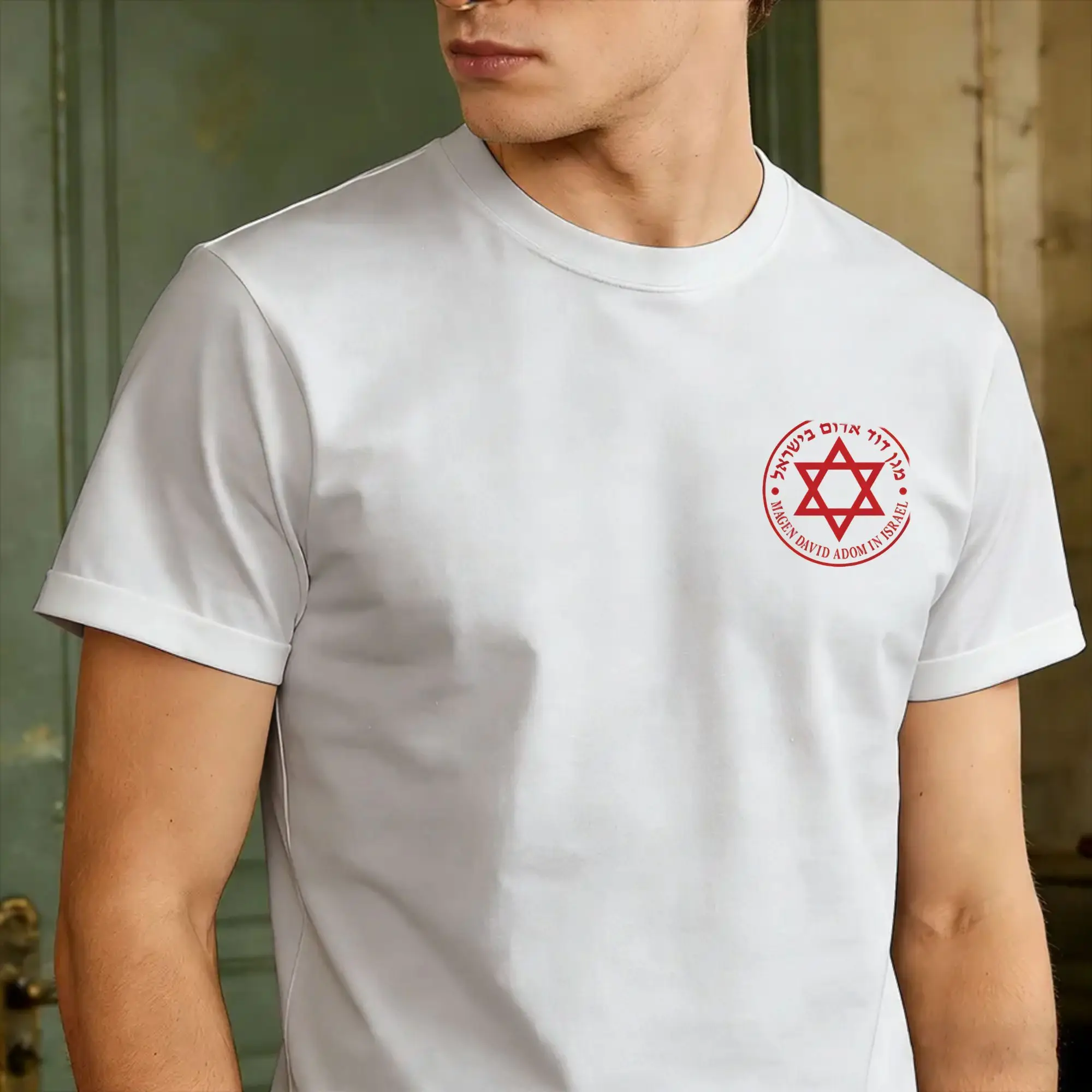 MDA Magen David Adom Kleines Logo. T-Shirt für Herren Vintage T-Shirts Sommer O-Ausschnitt Hip-Hop Tees Bestseller Übergroße Oberteile – Detail 2