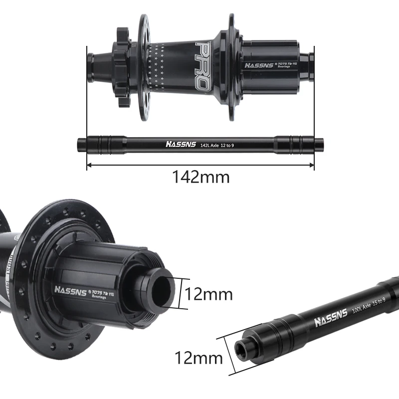 HASSNS MTB Steckachse Adapter Mountainbike Welle Hinterradnabe Spieße 12 bis 9 mm 15 bis 9 mm Steckachse Adapter Fahrrad Rad Axishub – Detail 3