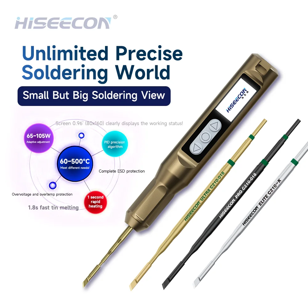 HISEECON H1 Adjustable Temperature Soldering Iron DC 9-24V 60-500°C Type-C USB Fast Charger Rework Station For JBC SUGON Tips