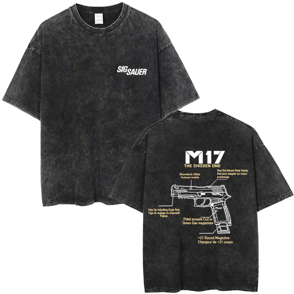 

Washed Vintage Tactical Army Fan Club Outdoor Training Competition Sigsauer M17 T-shirt Men Women Casual Retro Oversized T Shirt