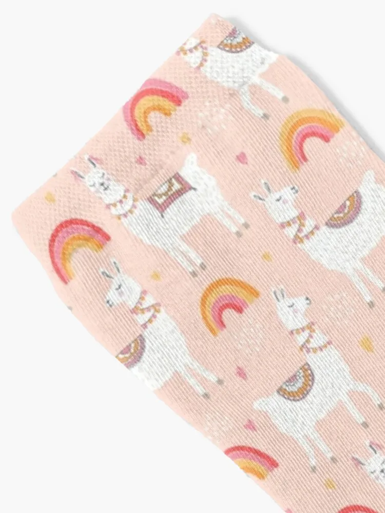 Llama and Rainbow Pattern Socks Women'S Funny Socks