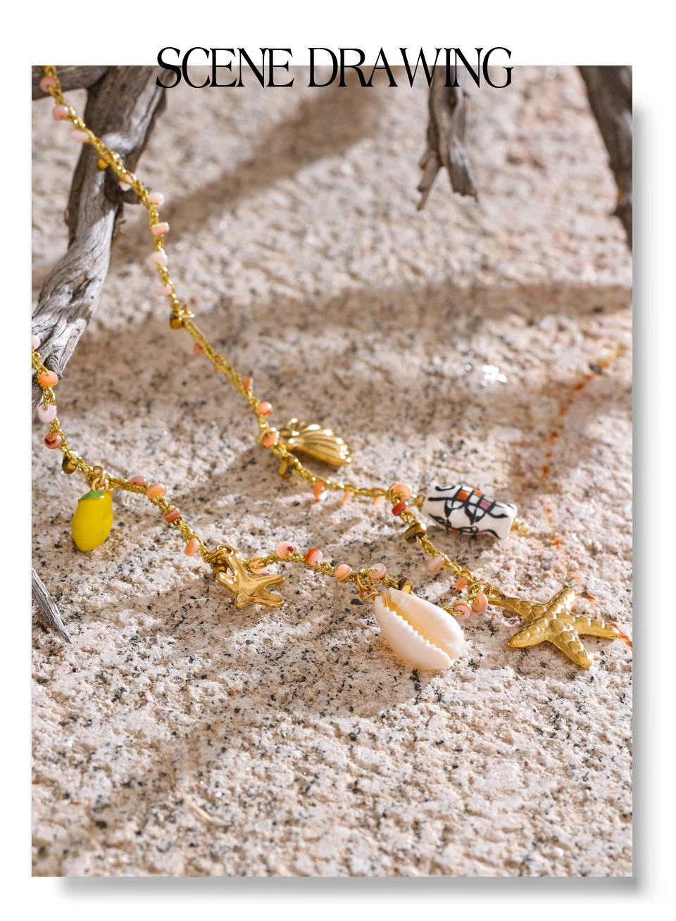 Yhpup Ozean Stil Keramik Fisch Seestern Shell Tropfen Halskette für Frauen Edelstahl Goldener Kragen Sommer Handgefertigter Schmuck – Detail 15